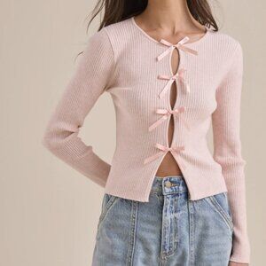 Altar'd State Angela Bow Long Sleeve- Pink XS